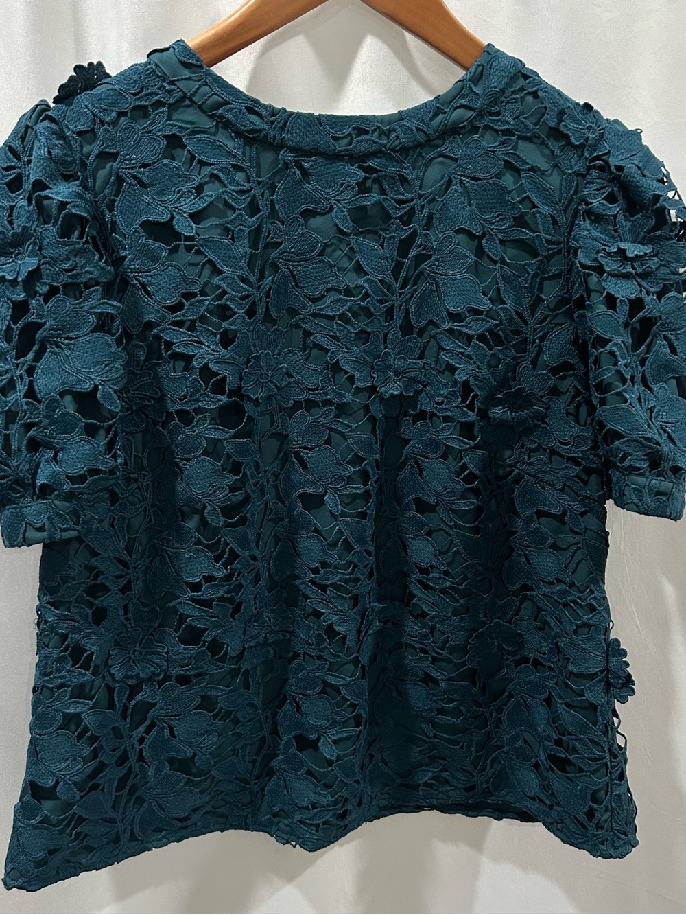 LN Marchesa Notte Petrol Blue Macrame lace top